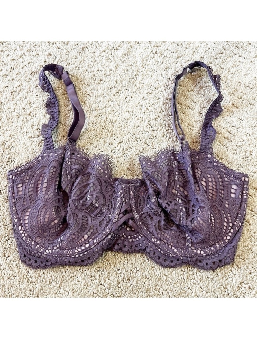Victorias Secret Purple Bra Sz 32DDD Push Up No Padding Dream Angels Sexy Plunge